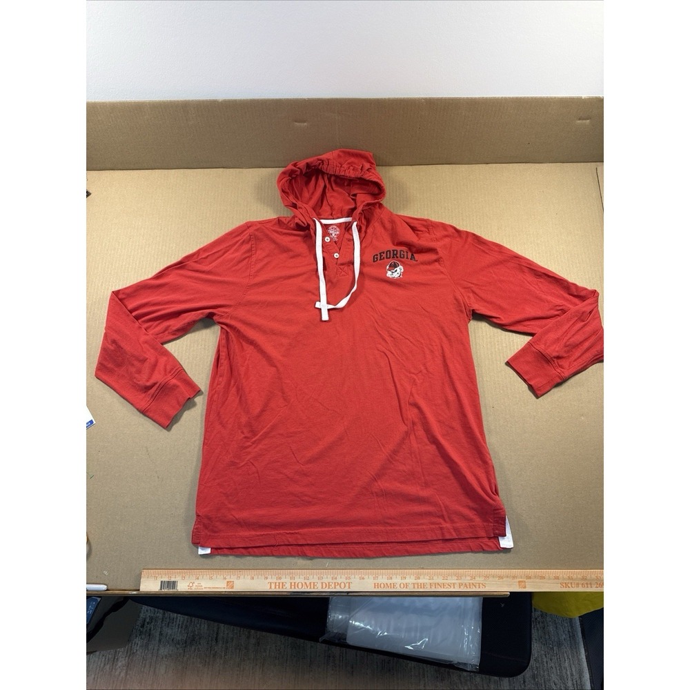 Rivalry Threads UGA Georgia Bulldogs Red Hooded Henley Shirt Mens XL